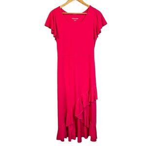 Soft Surroundings Pink Hi-Low Hem‎ Maxi Dress PS Short Sleeve Ruffle Modal Blend